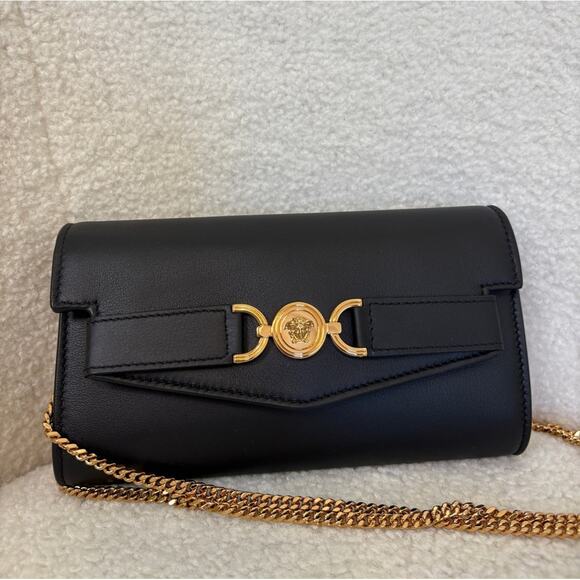 Versace Black Medusa '95 leather clutch bag with chain - Picture 3 of 8
